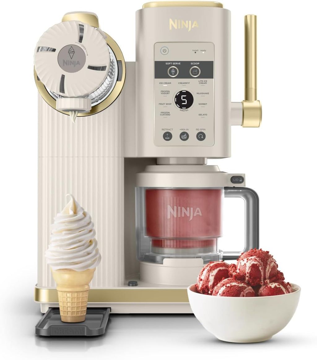 Ninja NC701EU CREAMi Scoop & Swirl Eismaschine 13-in-1 – 2x480ml, Softeis & Eis, Stone Gold