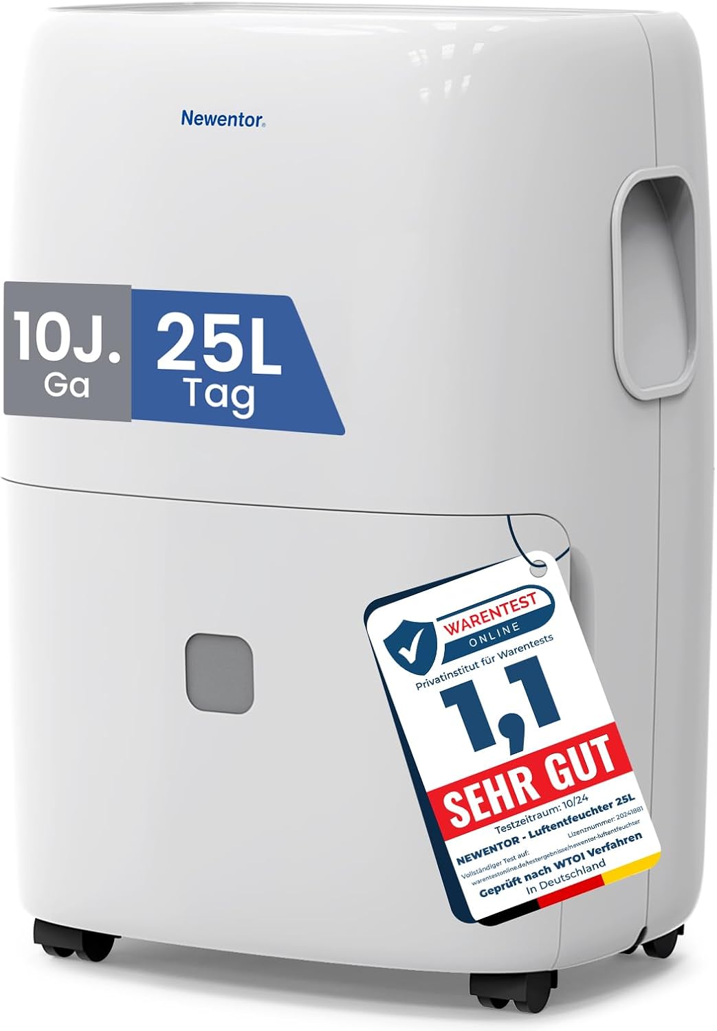 Newentor DEA-25L Luftentfeuchter 25L/Tag – 80m², 3,5L Tank, Vollkupfer, 39dB, 330W, 10 Jahre Garantie, Weiß