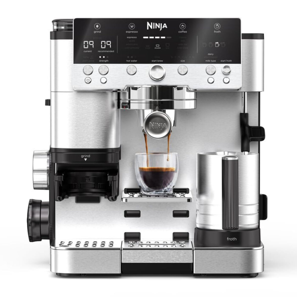Ninja ES601EUGM Luxe Premier 3-in-1 Kaffeemaschine 2L – Barista-Assist, Mahlwerk, Mikroschaum, Grau Metall