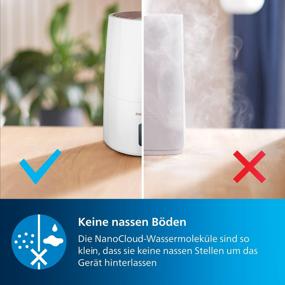 Philips HU3916/10 3000 Series Luftbefeuchter 3L – 99% bakterienreduziert, 45m², 360°, 20h, 9h Timer, Weiß