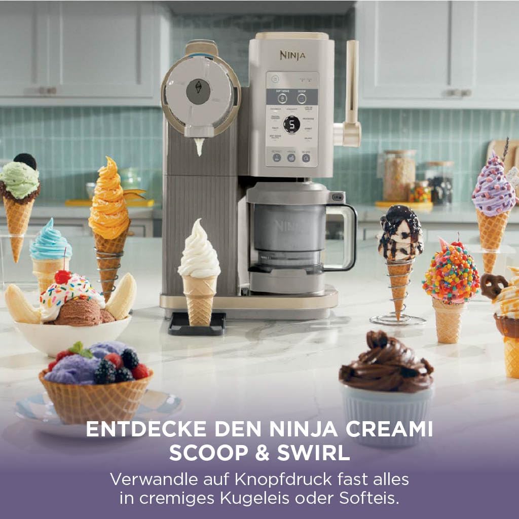 Ninja NC701EU CREAMi Scoop & Swirl Eismaschine 13-in-1 – 2x480ml, Softeis & Eis, Stone Gold