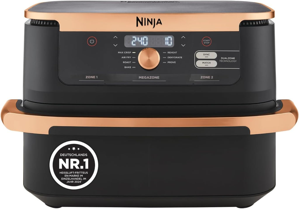 Ninja AF500EUCP Foodi FlexDrawer Heißluftfritteuse 10,4L – 7 Funktionen, Dual Zone, 2470W, Schwarz/Kupfer