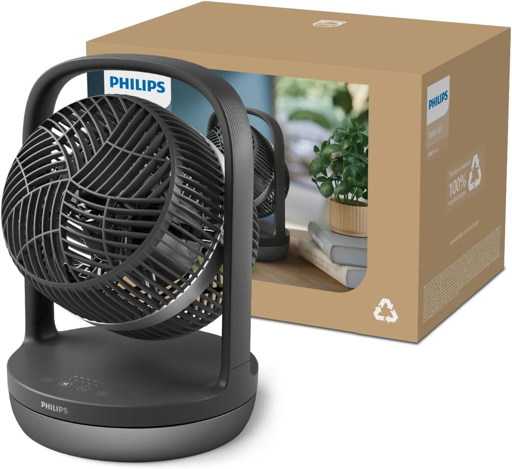 Philips CX3050/01 SilentWings Tischventilator – 23dB, 738m³/h, 90° Oszillation, 180° Neigung, 3 Stufen, Schwarz