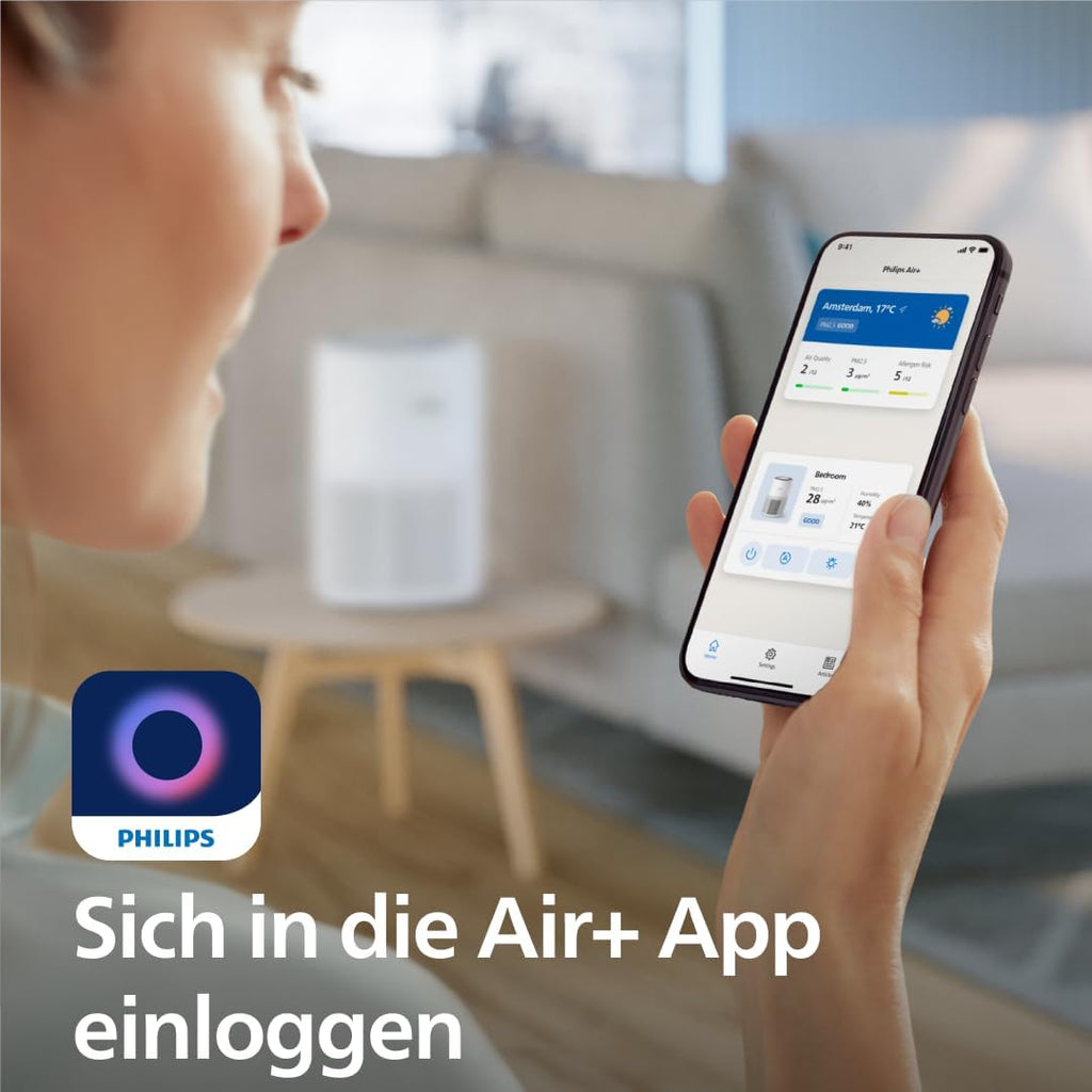 Philips AC0950/10 Luftreiniger 65m² – HEPA+Aktivkohle, 99,97%, ECARF, 20,5dB, 23W, App, Weiß