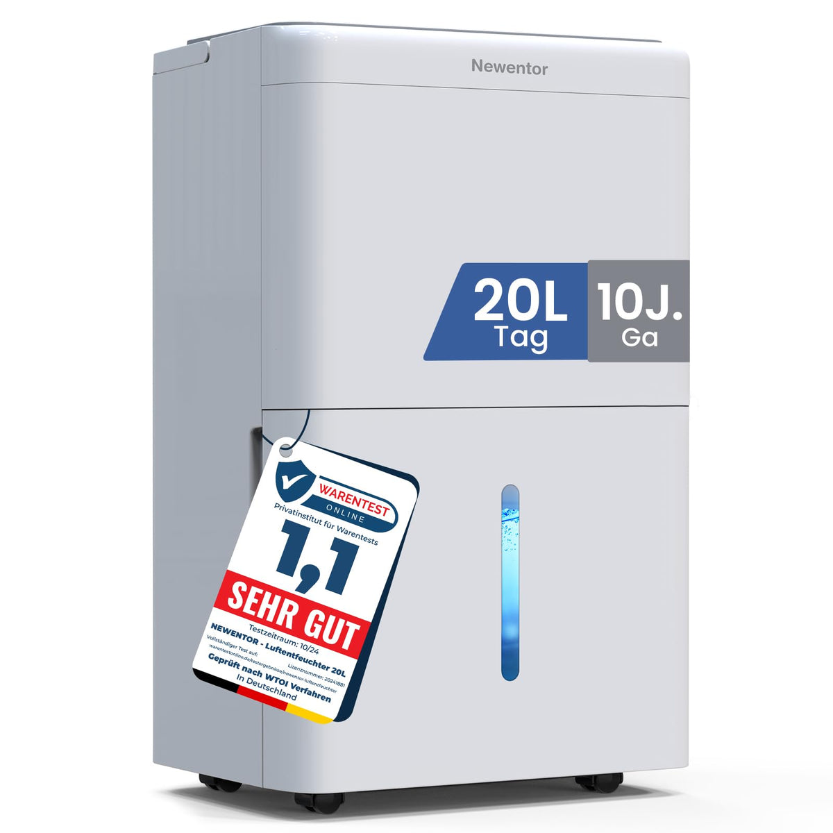 Newentor DEA-25L Luftentfeuchter 25L/Tag – 80m², 3,5L Tank, Vollkupfer, 39dB, 330W, 10 Jahre Garantie, Weiß
