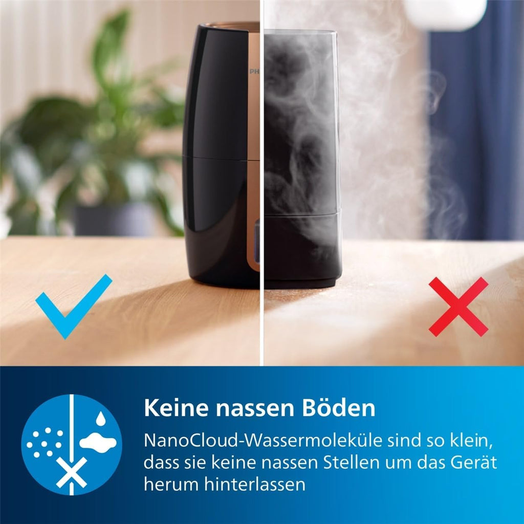 Philips HU2718/10 2000 Series Luftbefeuchter 2L – NanoCloud, 200ml/h, 32m², 3 Stufen, 15h, Schwarz/Kupfer