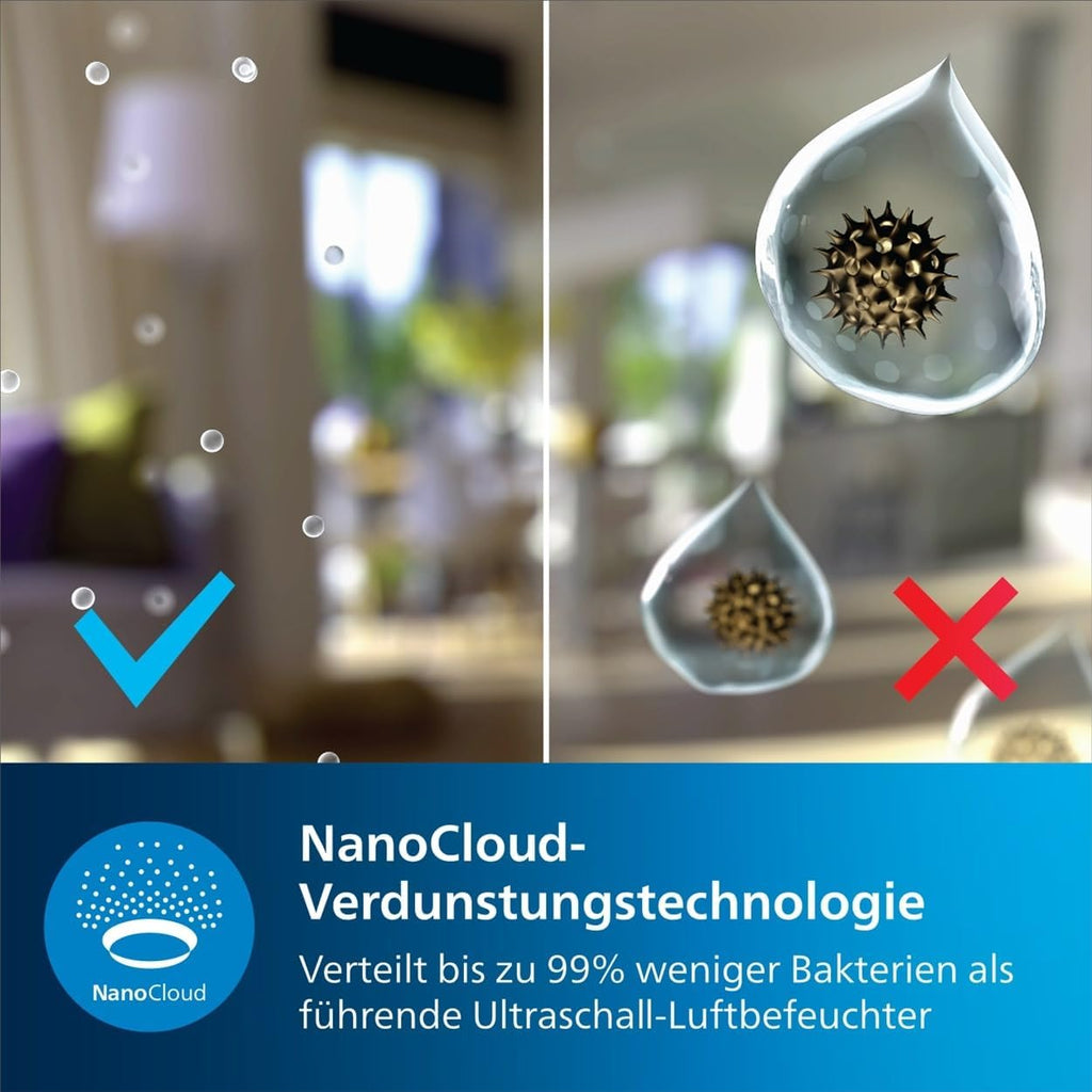 Philips HU2718/10 2000 Series Luftbefeuchter 2L – NanoCloud, 200ml/h, 32m², 3 Stufen, 15h, Schwarz/Kupfer