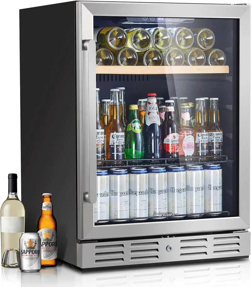 24-Inch Dual-Zone Wine Cooler – 46-Bottle Capacity, Built-In or Freestanding Stainless Steel Fridge