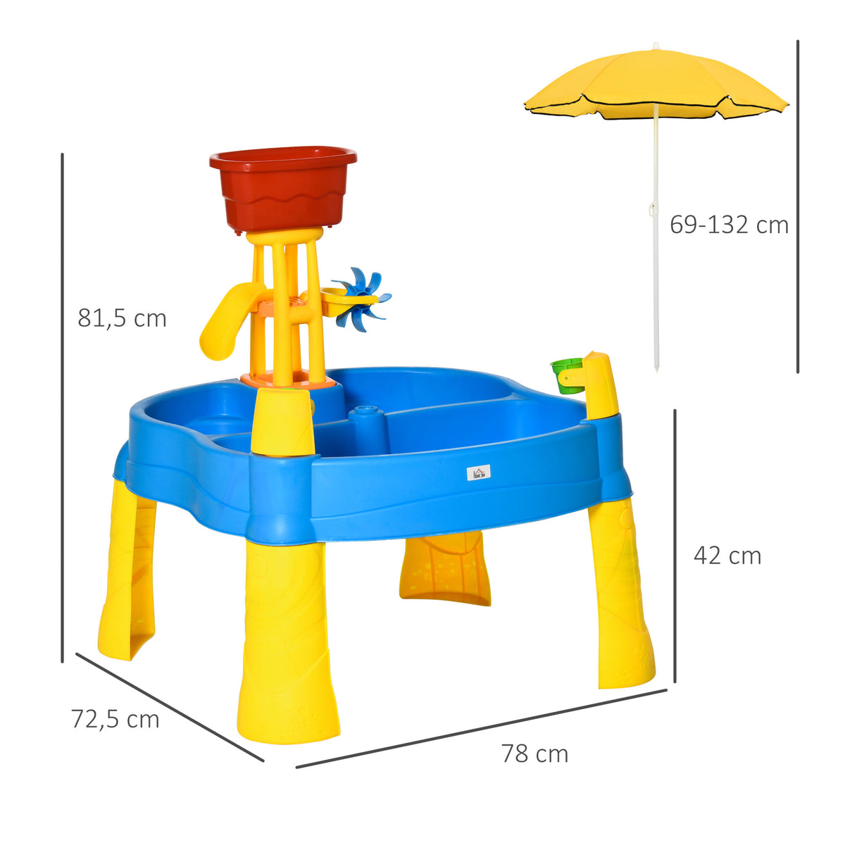 HOMCOM Spieltisch-Set 25-teilig mit Sonnenschirm 72,5 x 78 x 81,5cm für Kinder 18+ Monate