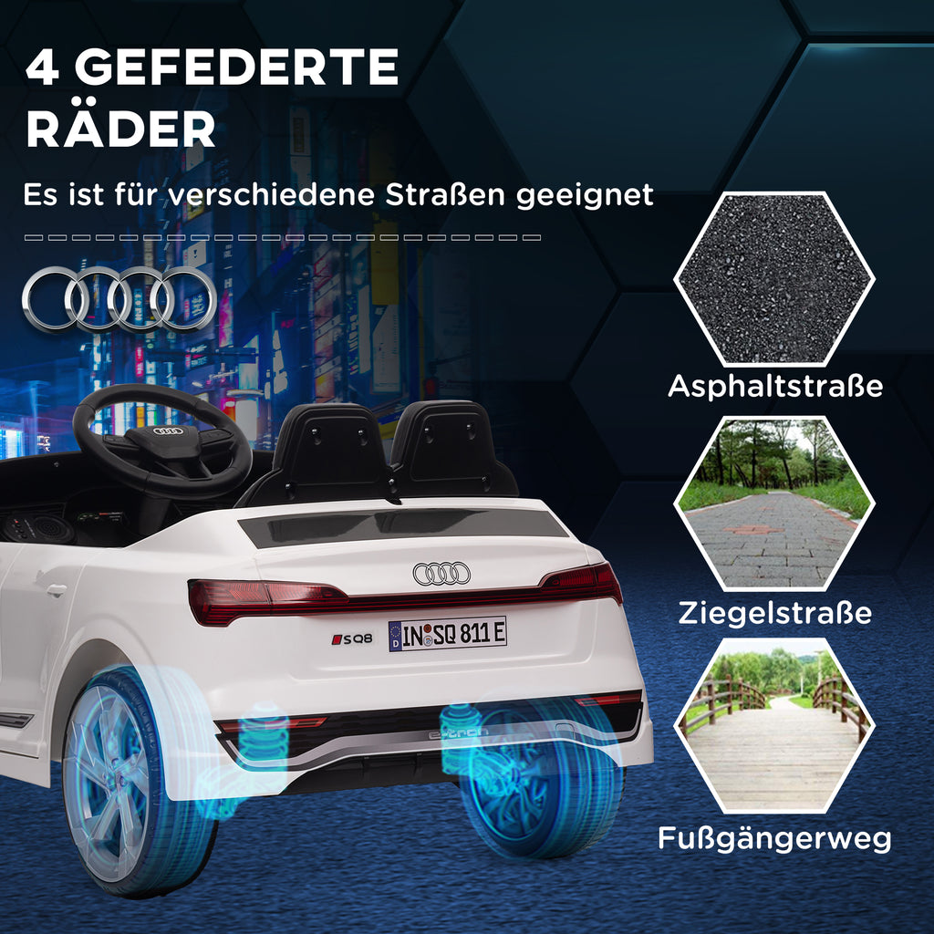 AIYAPLAY Elektro-Kinderauto, 12V Audi Q8, 3-5 km/h, Fernsteuerung, Scheinwerfer, Musik, Weiß