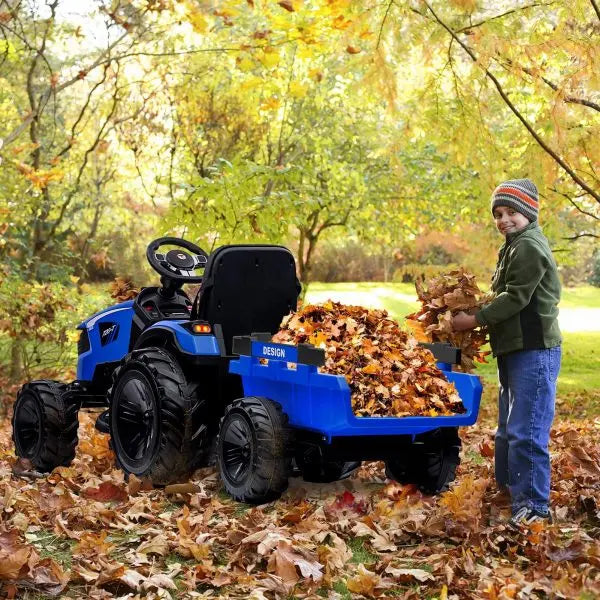 24V 3-in-1 Ride-On Tractor – Excavator & Bulldozer Functions, Remote Control, LED Lights, Bluetooth Audio (Blue)