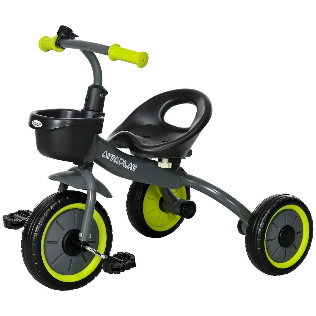 AIYAPLAY Dreirad für Kinder mit Klingel und Korb, verstellbarer Sattel mit Rückenlehne - für Kinder von 2 bis 5 Jahren in Schwarz