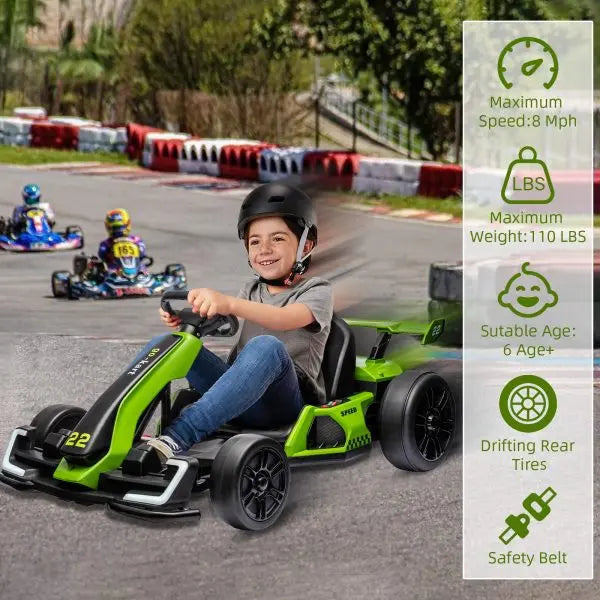24V Electric Go-Kart for Teens — 300W Motor, Drift Mode, EVA Tires, Adjustable Frame