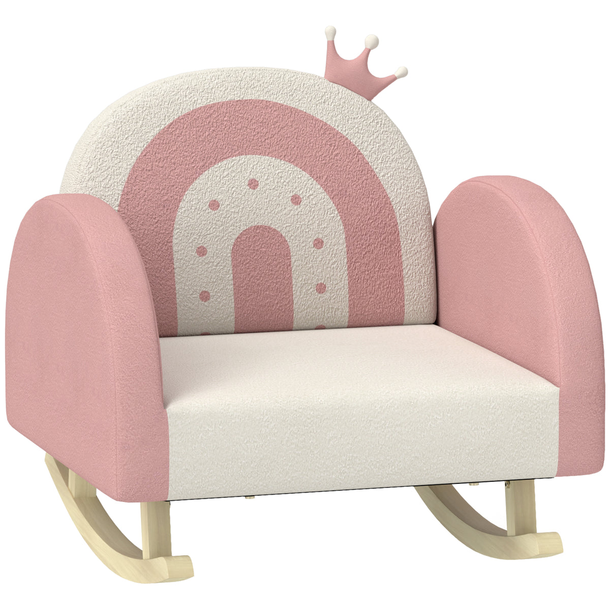 AIYAPLAY Kindersessel Schaukelstuhl, Kronen-Dekoration, Regenbogenmuster, Samt, Holz, 50x47x49 cm, Rosa