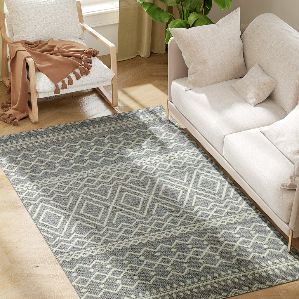 HOMCOM Teppich für drinnen und draußen, Boho-Design, leicht zu reinigen, Grau