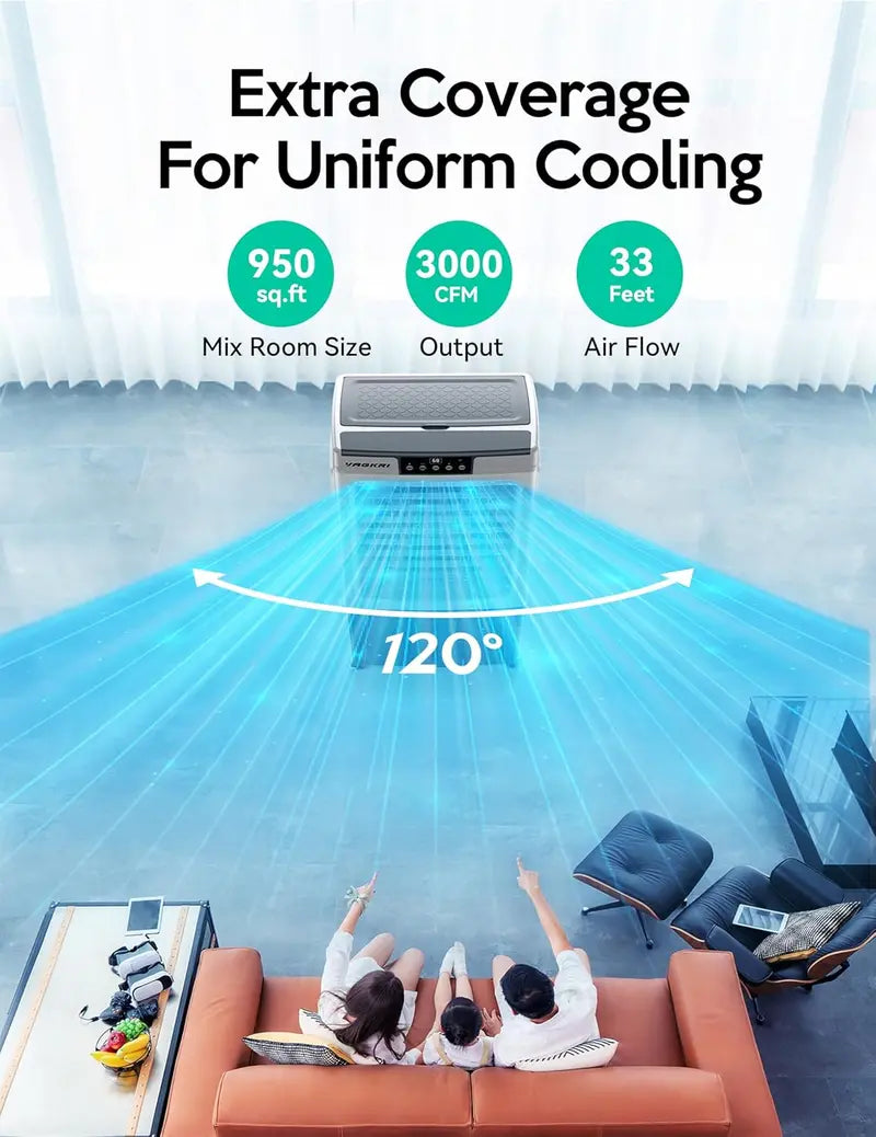 2100 CFM Evaporative Air Cooler – 120° Oscillating Swamp Cooler with Remote, 24-Hour Timer & 3 Fan Speeds (8-Gallon Tank)