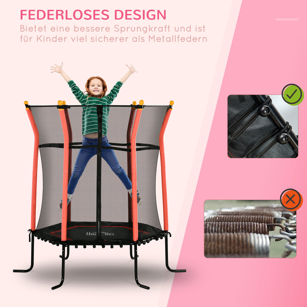 HOMCOM Kindertrampolin, Sicherheitsnetz, Gittertür, Metallrahmen, Ø163,5x163,5 cm, Rot