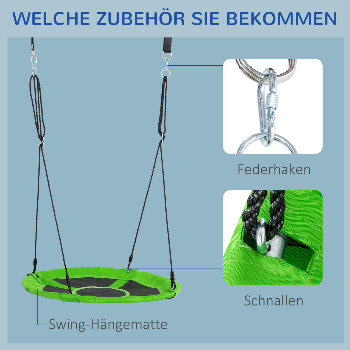 Outsunny Nestschaukel mit Zelt Ø100 cm Gartenschaukel mit Tür und Fenster Tellerschaukel Kinderschaukel Kinder Rundschaukel bis 200 kg belastbar Metall Grün+Blau