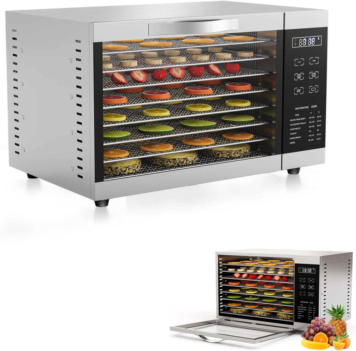 RELAX4LIFE Dörrautomat Edelstahl, Dörrgerät Temperatur einstellbar 30-70℃, Food Dehydrator inkl. 8 Edelstahl-Dörrtabletts, Touch-Display, 24 Std, für Lebensmittel Fleisch Früchte Gemüseo