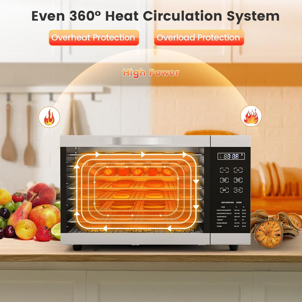 RELAX4LIFE Dörrautomat Edelstahl, Dörrgerät Temperatur einstellbar 30-70℃, Food Dehydrator inkl. 8 Edelstahl-Dörrtabletts, Touch-Display, 24 Std, für Lebensmittel Fleisch Früchte Gemüseo