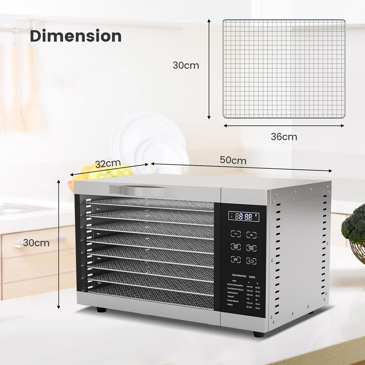 RELAX4LIFE Dörrautomat Edelstahl, Dörrgerät Temperatur einstellbar 30-70℃, Food Dehydrator inkl. 8 Edelstahl-Dörrtabletts, Touch-Display, 24 Std, für Lebensmittel Fleisch Früchte Gemüseo