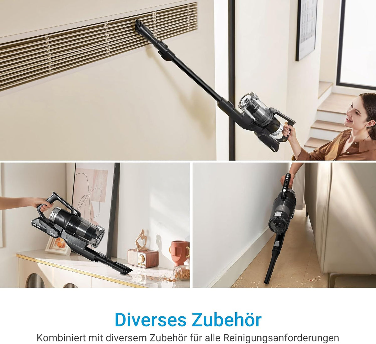 Midea P8 Plus 2-in-1 Akku-Staubsauger 350W – 70 Min, 5-stufig HEPA, Absaugstation, Anti-Tangle