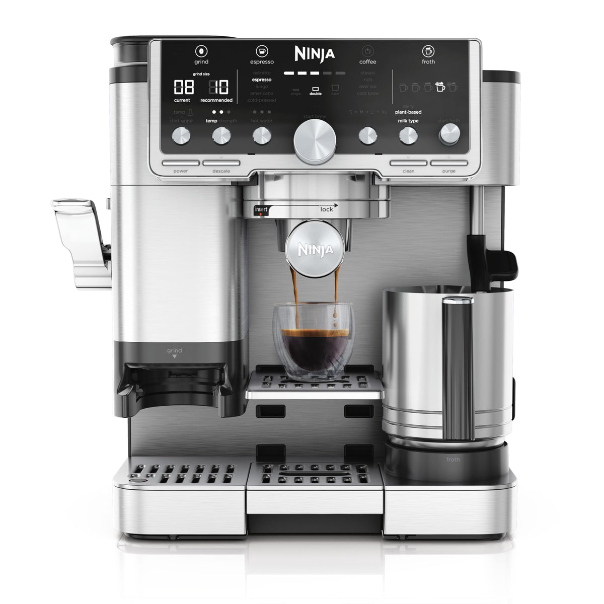 Ninja ES601EUGM Luxe Premier 3-in-1 Kaffeemaschine 2L – Barista-Assist, Mahlwerk, Mikroschaum, Grau Metall