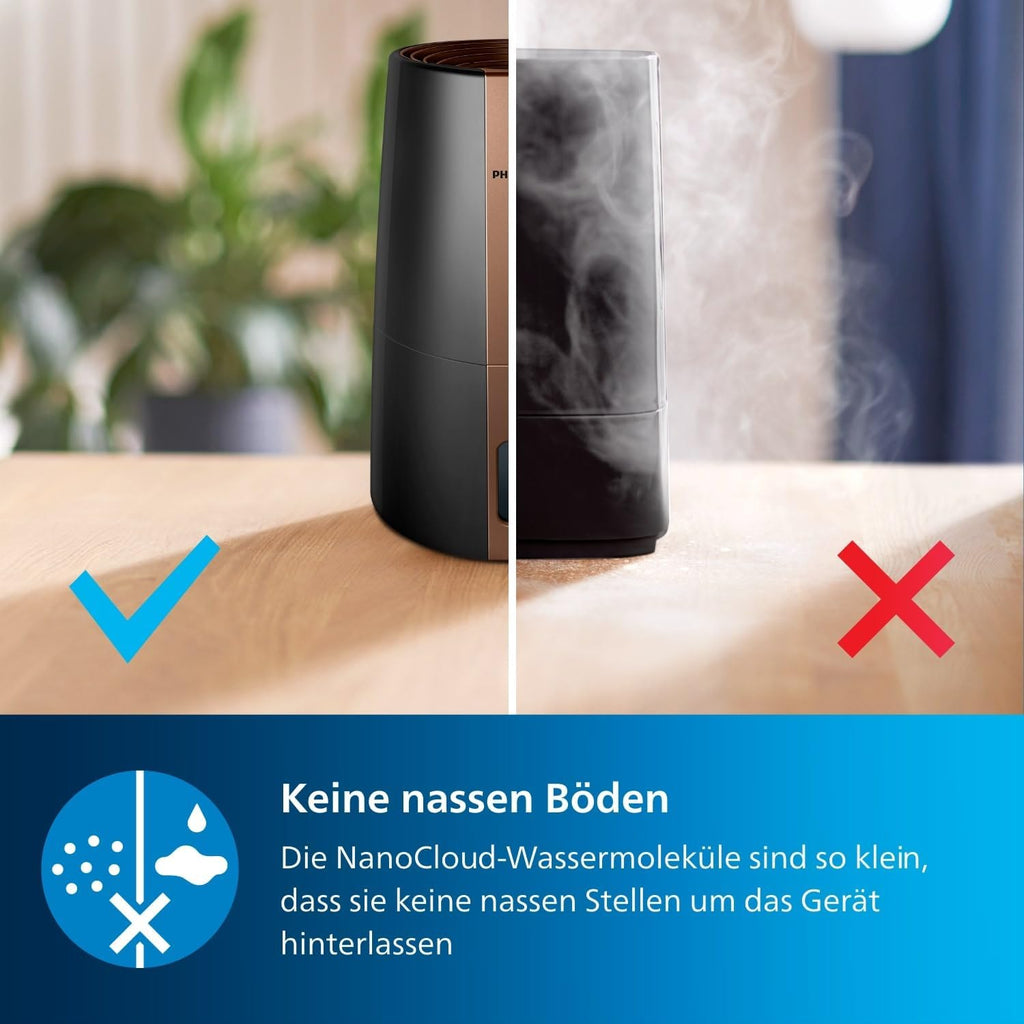 Philips HU3918/10 3000 Series Luftbefeuchter 3L – 99% bakterienreduziert, 45m², 360°, 9h Timer, Schwarz