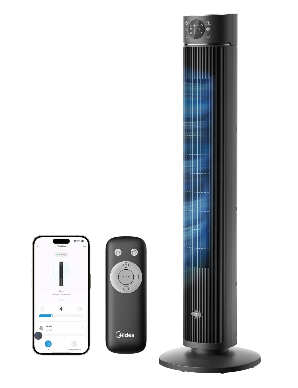 Midea FZ10-16AR Turmventilator 111cm – 6 Stufen, 3 Modi, 32dB, 60° Oszillation, 12h Timer, Weiß