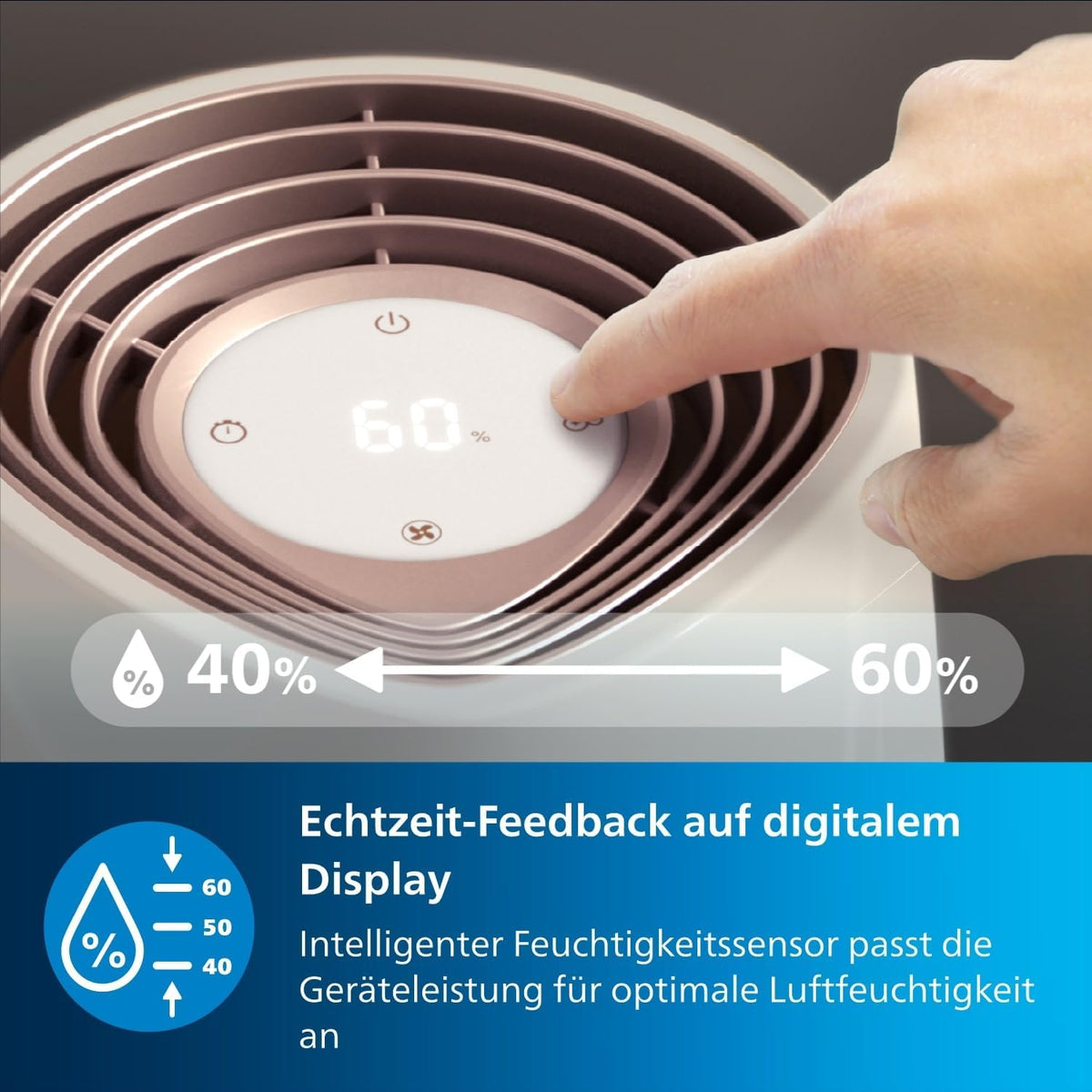 Philips HU3916/10 3000 Series Luftbefeuchter 3L – 99% bakterienreduziert, 45m², 360°, 20h, 9h Timer, Weiß