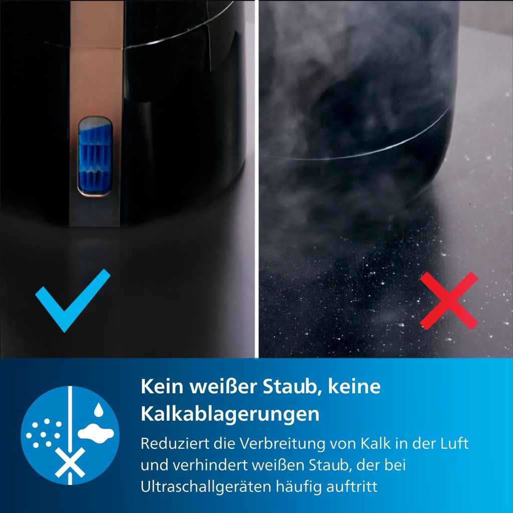 Philips HU3918/10 3000 Series Luftbefeuchter 3L – 99% bakterienreduziert, 45m², 360°, 9h Timer, Schwarz