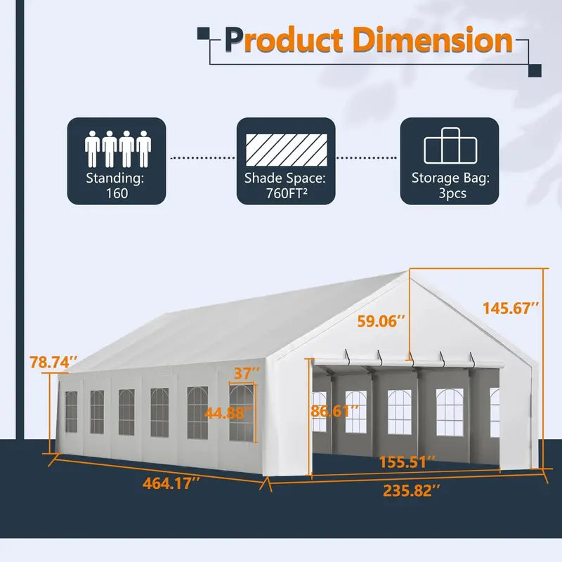 20′ x 40′ Commercial-Grade Party Tent – Waterproof Event Shelter with Zippered Door, Removable Sidewalls & Storage Bags