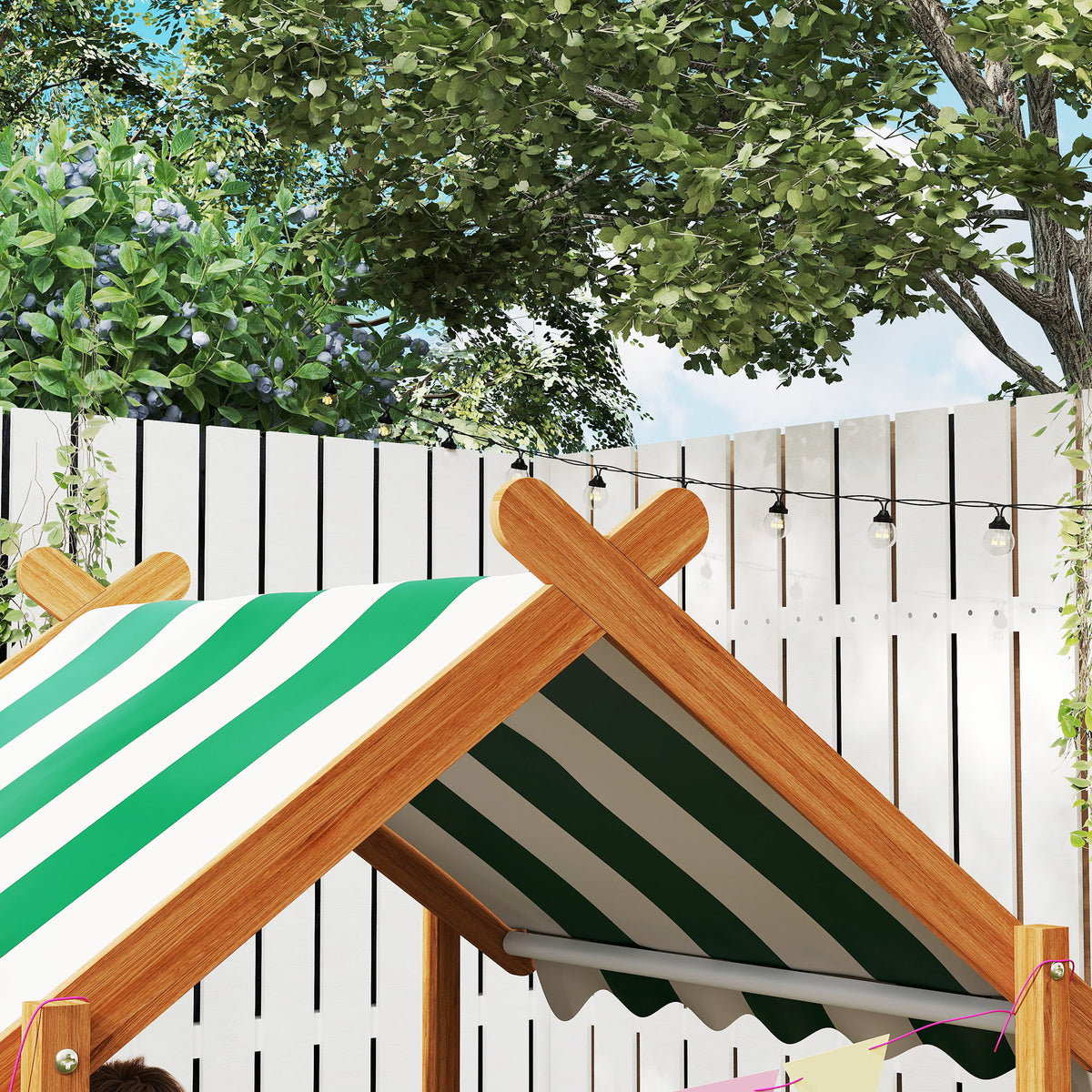 Outsunny Sandkasten mit Sonnenschutz, Spielhaus-Design, mit Spielzeug-Set, behandeltes Massivholz, 124 x 116 x 146 cm, Grün