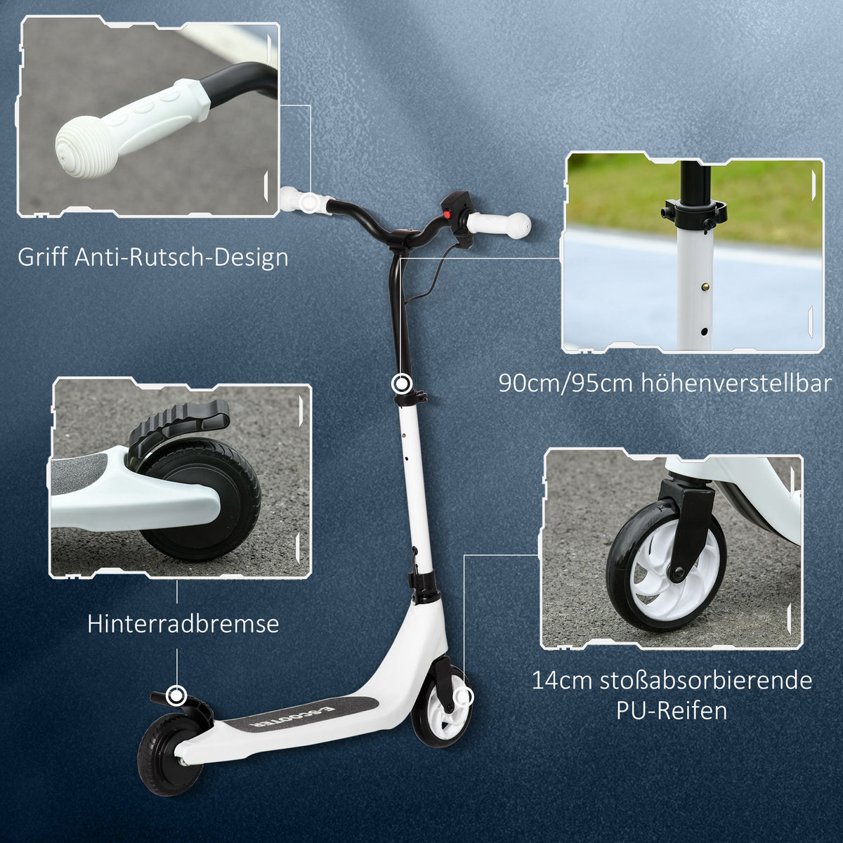HOMCOM E-Scooter, Elektro-Tretroller, 6 km Reichweite, ab 6 Jahren, Stahlrahmen, schwarz+weiß, 76 x 53 x 95cm