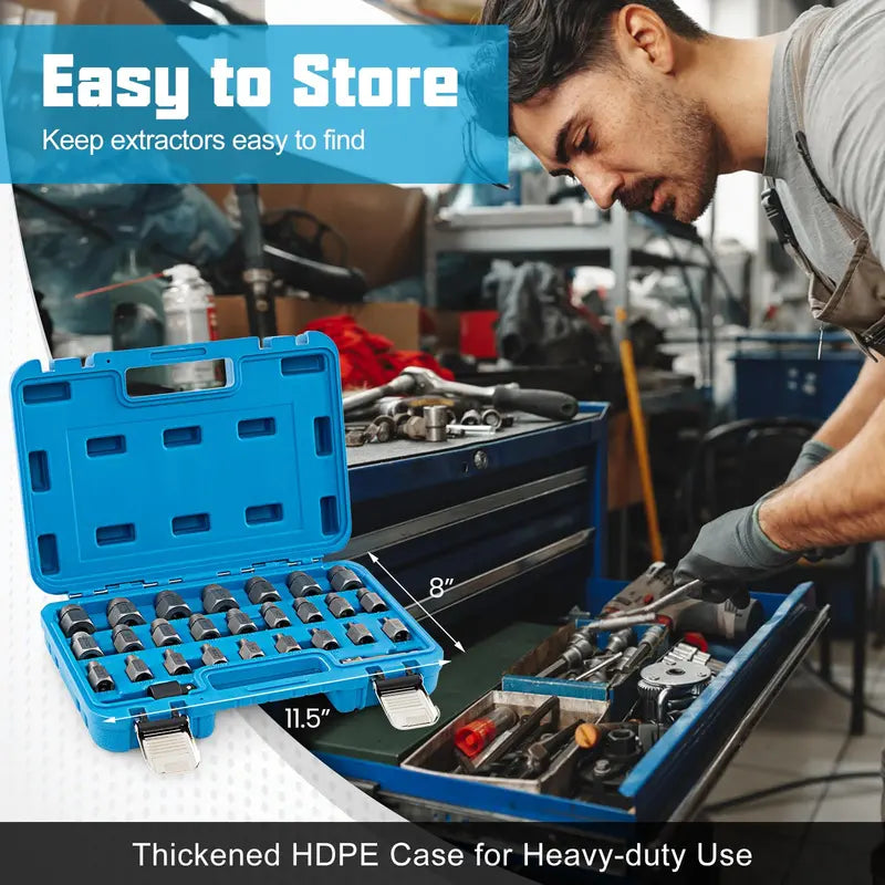 27-Piece Broken Screw Extractor Kit – High-Carbon Steel Removal Tools