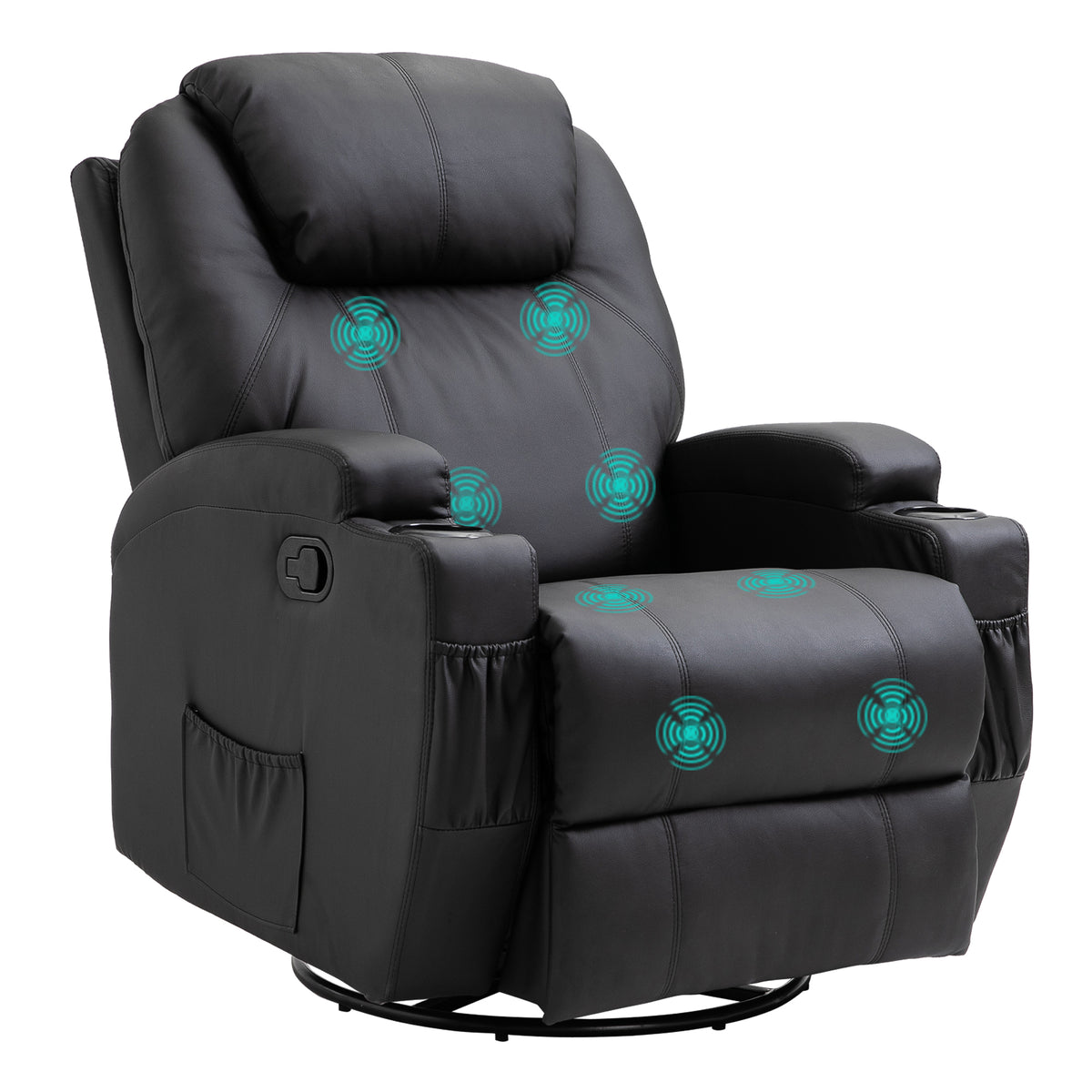 HOMCOM Massagesessel Elektrisch Relaxsessel Fernsehsessel Massagefunktion 5 Massage-Modi Liegefunktion Kunstleder Holz Metall Schaumstoff Schwarz 84 x 92 x 109 cm