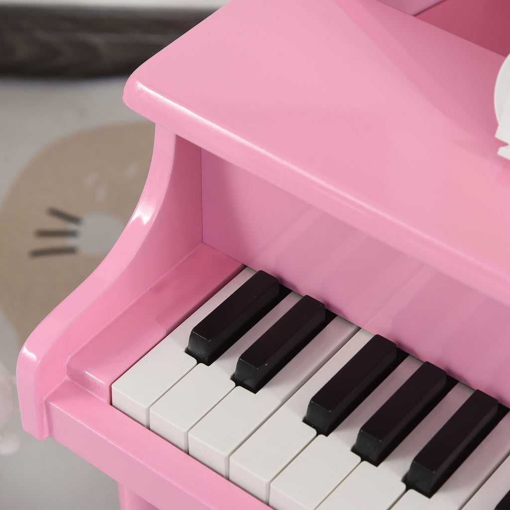 HOMCOM Kinder-Flügelpiano aus Holz mit 30 Tasten - inkl. Hocker und Notenständer - MDF in Rosa