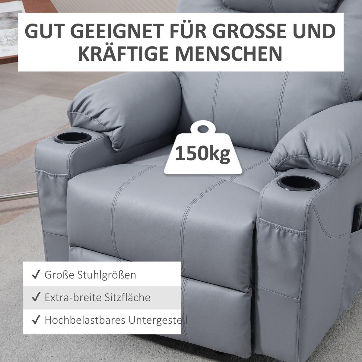 HOMCOM Massagesessel Aufstehhilfe Seniorensessel, 8 Massagemodi, neigbare Rückenlehne, 88c m x 99 cm x 106 cm,Grau