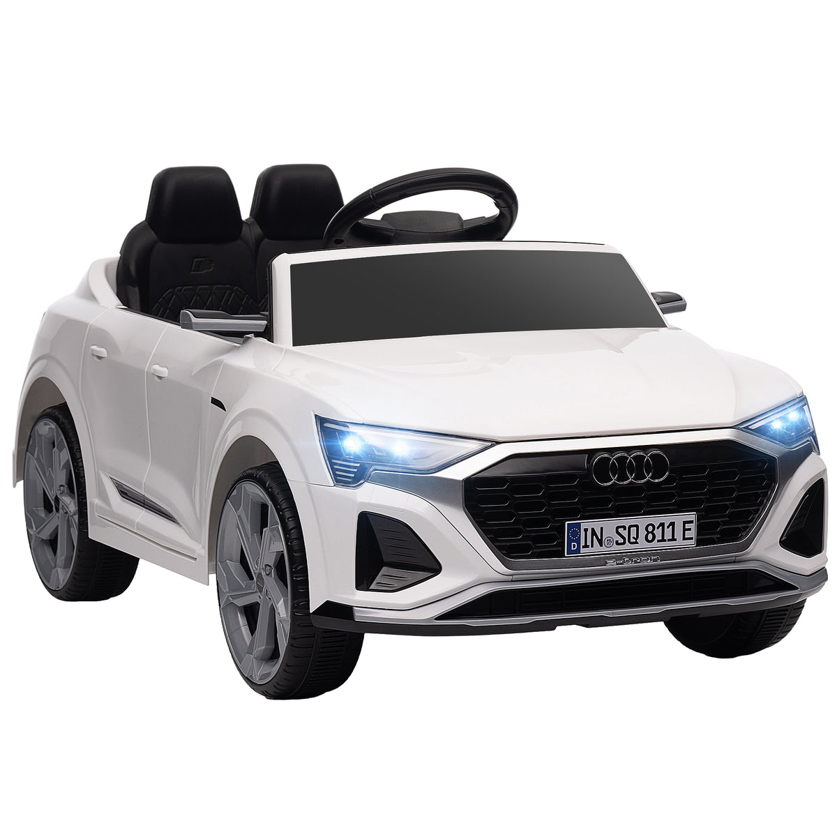 AIYAPLAY Elektro-Kinderauto, 12V Audi Q8, 3-5 km/h, Fernsteuerung, Scheinwerfer, Musik, Weiß