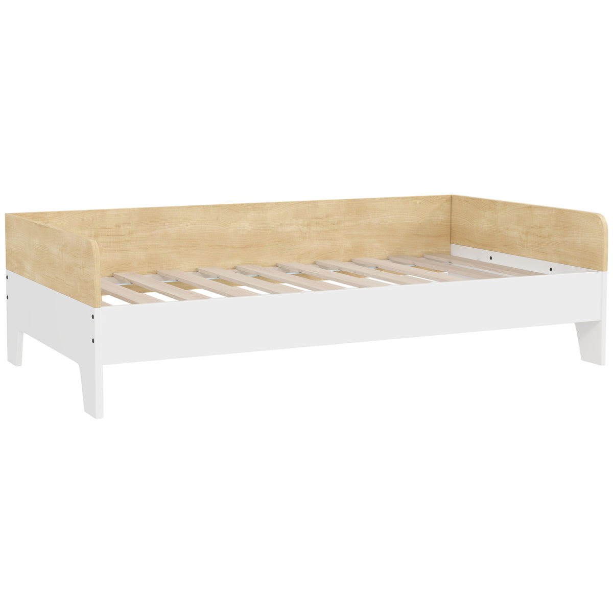 AIYAPLAY Kinderbett Bett mit Lattenrost mit hohen Seitenteilen niedriges Design aus Holz 143,5 x 74 x 40 cm Weiß