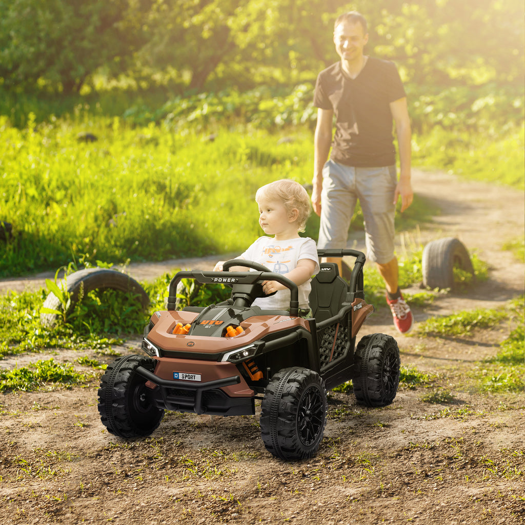 AIYAPLAY Elektroauto für Kinder UTV Buggy für Kinder mit 2,4-GHz-Fernbedienung 2 Motoren 103L x 69B x 59H cm Braun