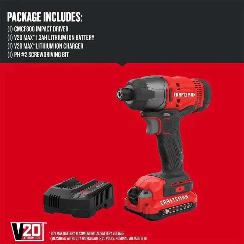 20V MAX Impact Driver with LED Light & Built-in Battery Charger – 2,800 RPM High-Torque Tool