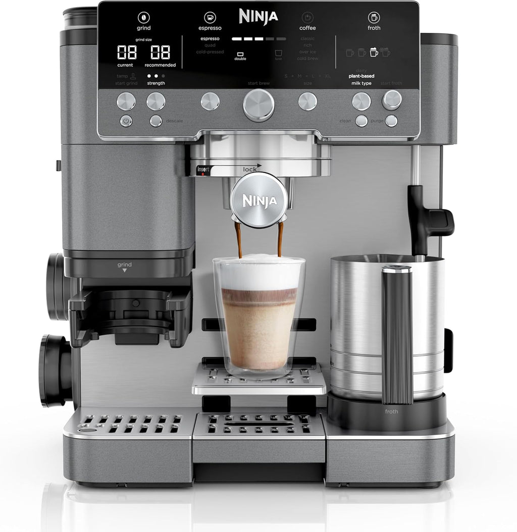 Ninja ES601EUGM Luxe Premier 3-in-1 Kaffeemaschine 2L – Barista-Assist, Mahlwerk, Mikroschaum, Grau Metall