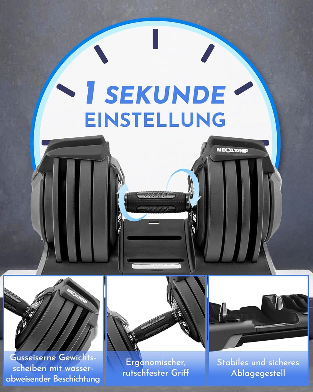 NEOLYMP Verstellbare Kurzhantel 2–40 kg mit Schnellverstellung, Einzelstück ✨