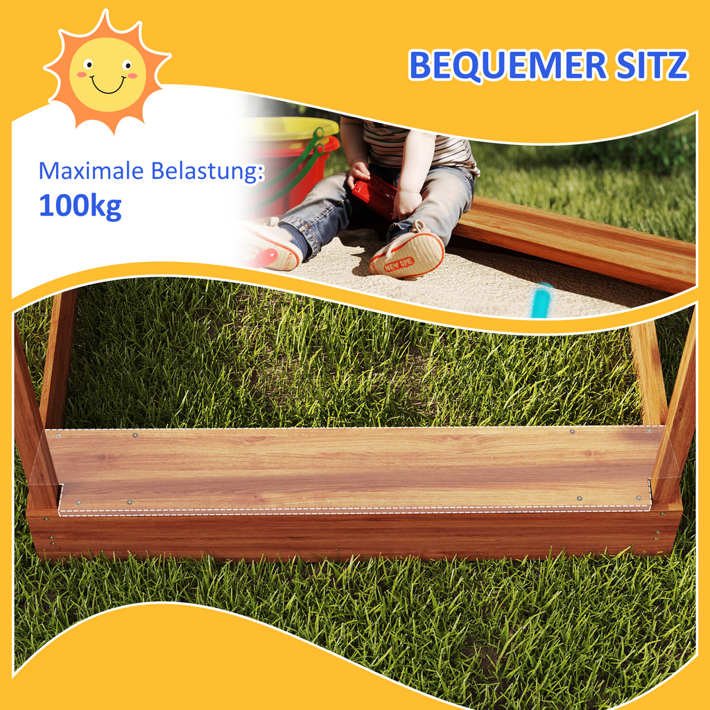 Outsunny Sandkasten mit Sonnenschutz, Spielhaus-Design, mit Spielzeug-Set, behandeltes Massivholz, 124 x 116 x 146 cm, Grün