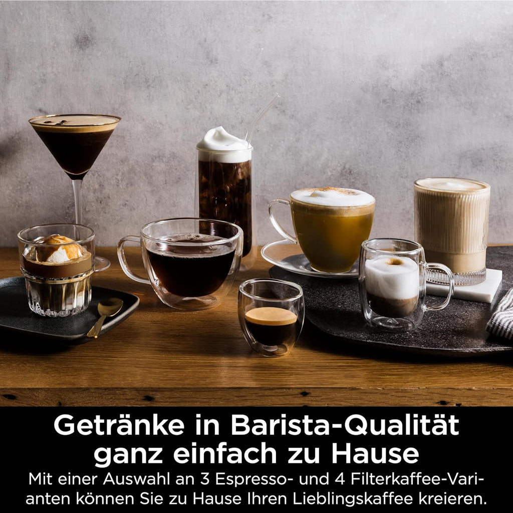 Ninja ES601EUGM Luxe Premier 3-in-1 Kaffeemaschine 2L – Barista-Assist, Mahlwerk, Mikroschaum, Grau Metall