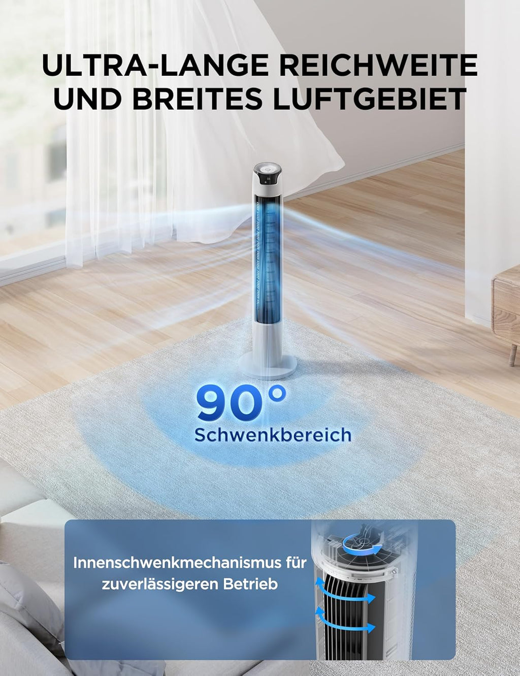 Midea FZ10-16AR Turmventilator 111cm – 6 Stufen, 3 Modi, 32dB, 60° Oszillation, 12h Timer, Weiß