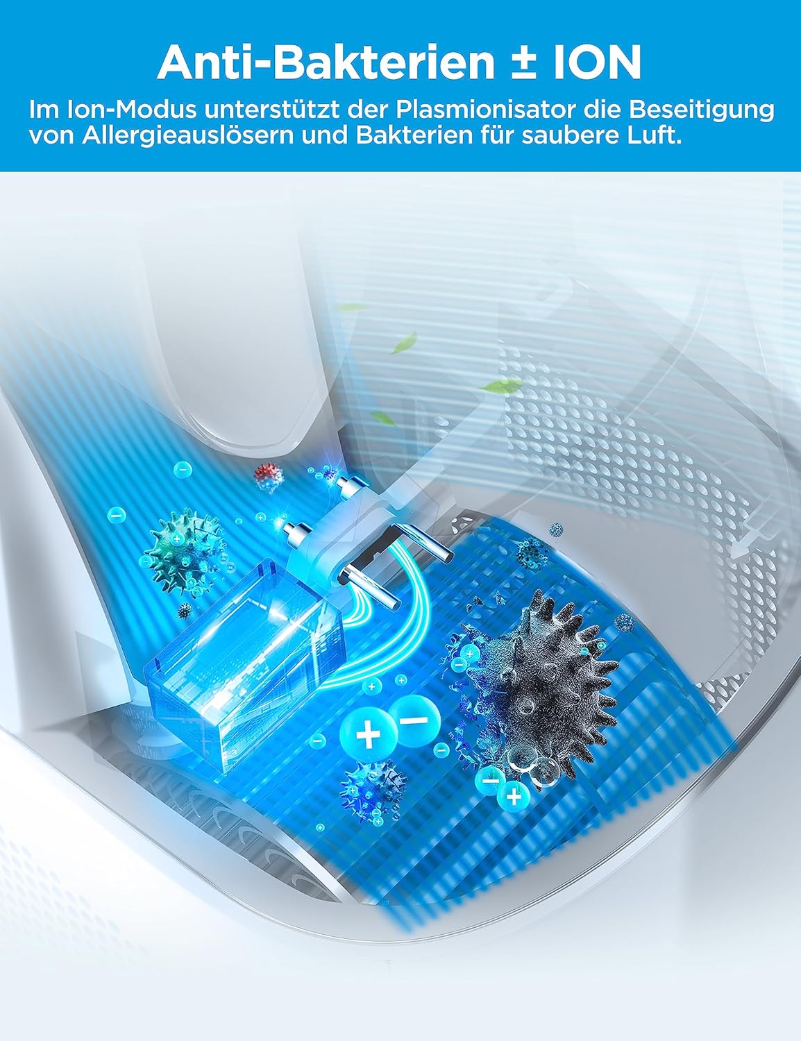 Midea MFP-120 2-in-1 Luftreiniger & Ventilator 105,6cm – H13, SensiCool, 38dB, 10 Stufen, 12h Timer, Weiß