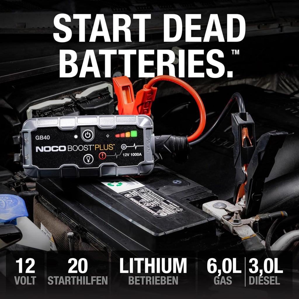 NOCO GB40 Starthilfe Powerbank 1000A – 12V, IP65, 20 Starts, LED, USB-C, Pkw/Motorrad/Boot, 1,1kg