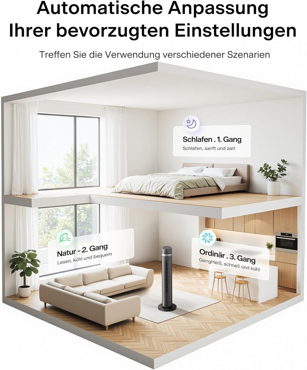 Pelonis PE-FZ10-18TRB-DE Turmventilator 101,6cm – 90° Oszillation, 36dB Nachtmodus, 15h Timer, 4 Stufen, Grau